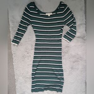 Say What? Green Striped Ribbed Bodycon Knit Sweater Dress | Junior Large